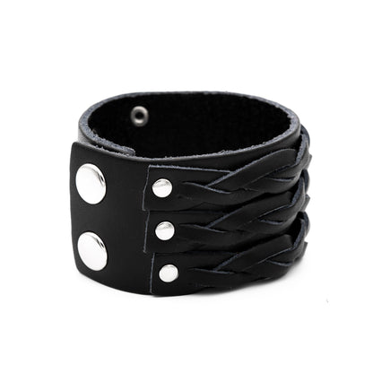 VAEGAR Braid Black Leather Bracelet on White Background