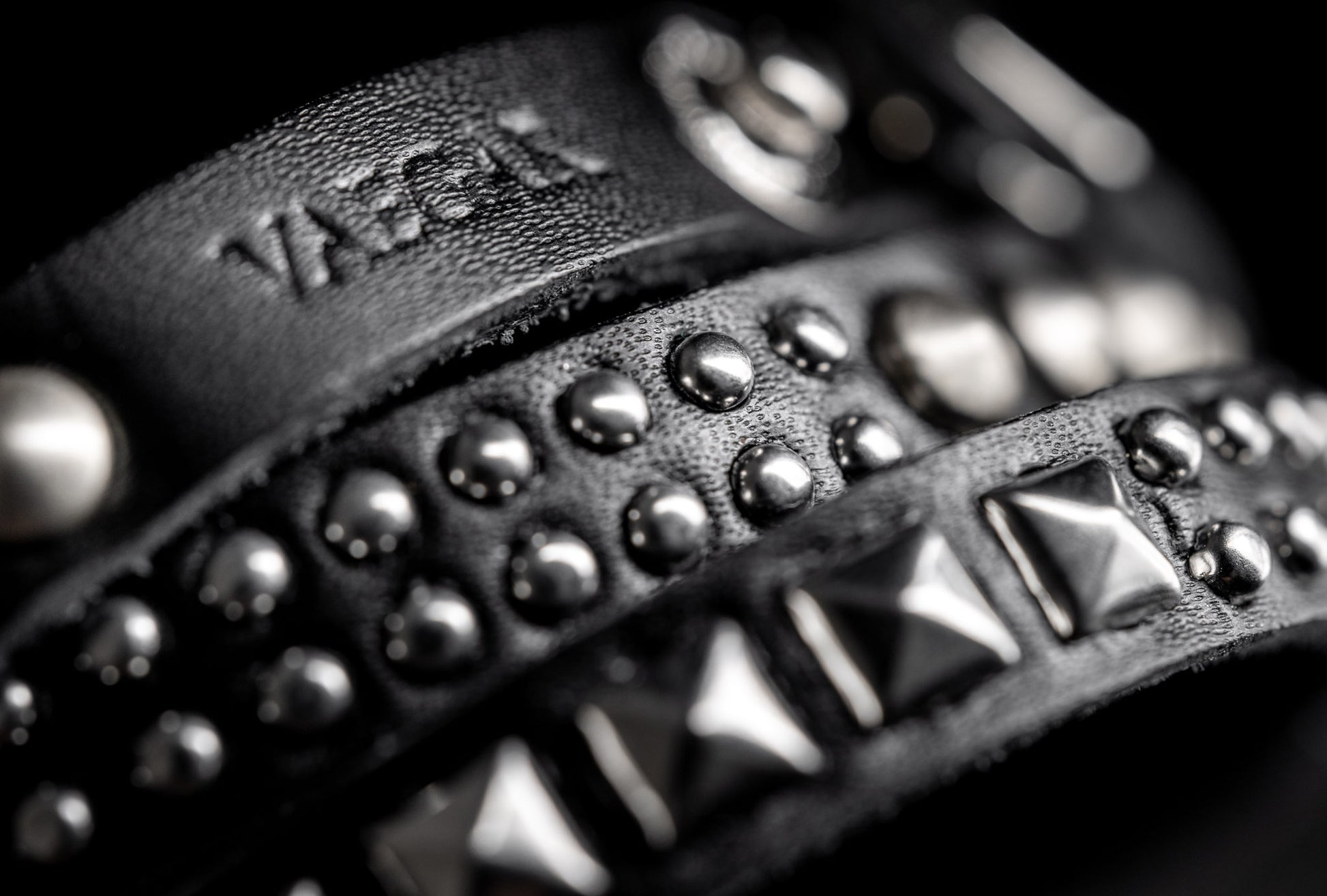 VAEGAR Layered Leather Bracelet Closeup With VAEGAR Stamped Logo