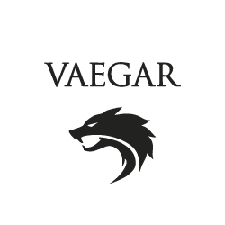 VAEGAR Logo With Text and a Head of a Wolf on a Light Bacground