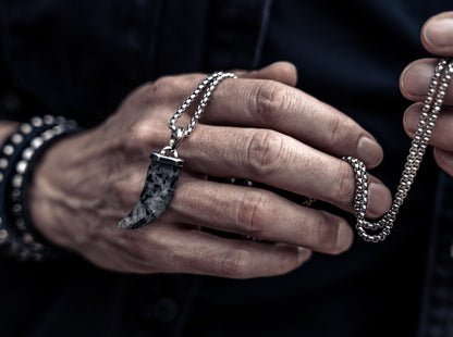 VAEGAR Strength Stone Tooth Necklace and Male Model